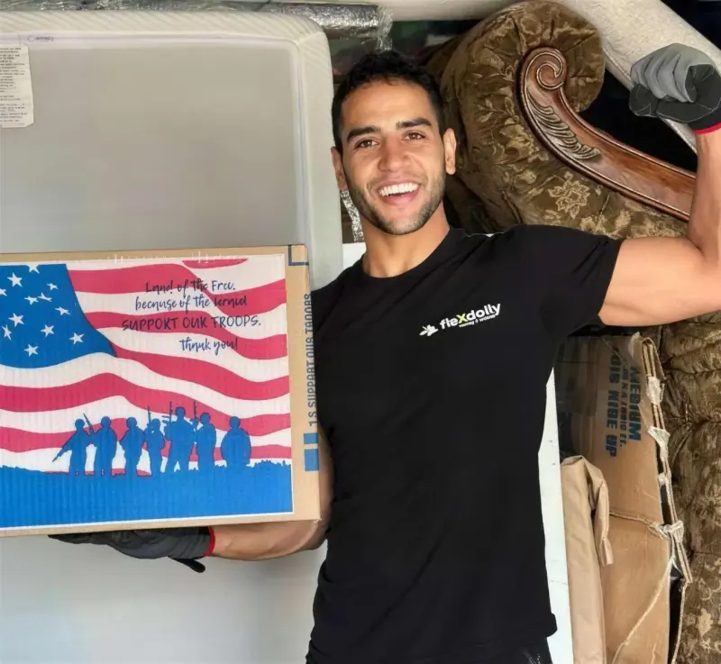 Flexdolly mover carrying an American flag artwork box